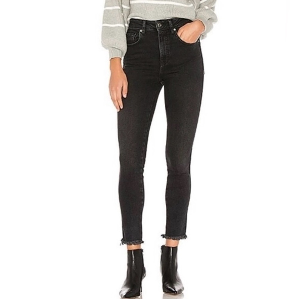 Free People We the Free Ankle Denim High Rise Jeans Raw Hem Black Wash Size 28